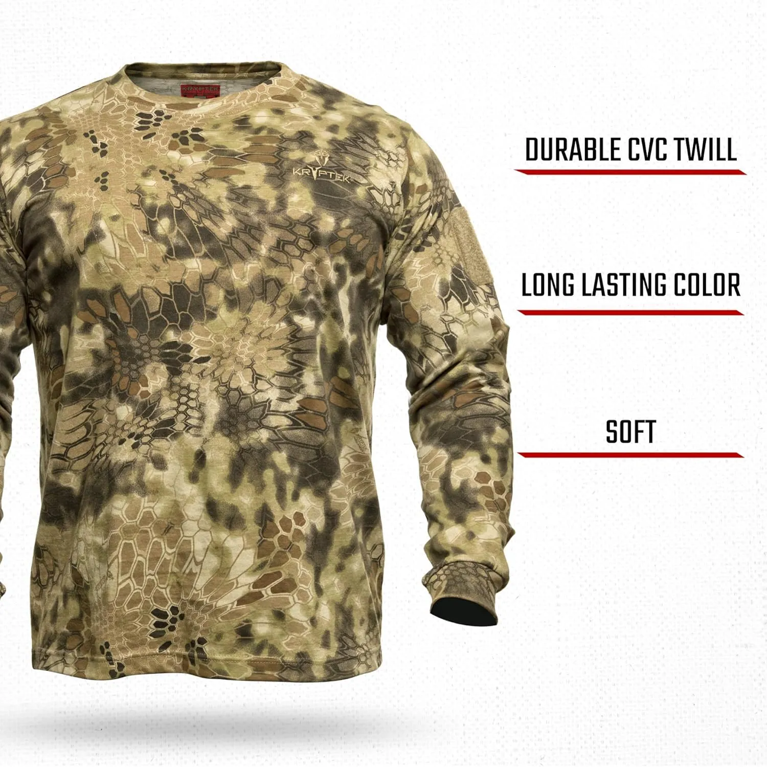 Kryptek Men's Stalker Long Sleeve, 100% Cotton, Stealthy Camo Tee