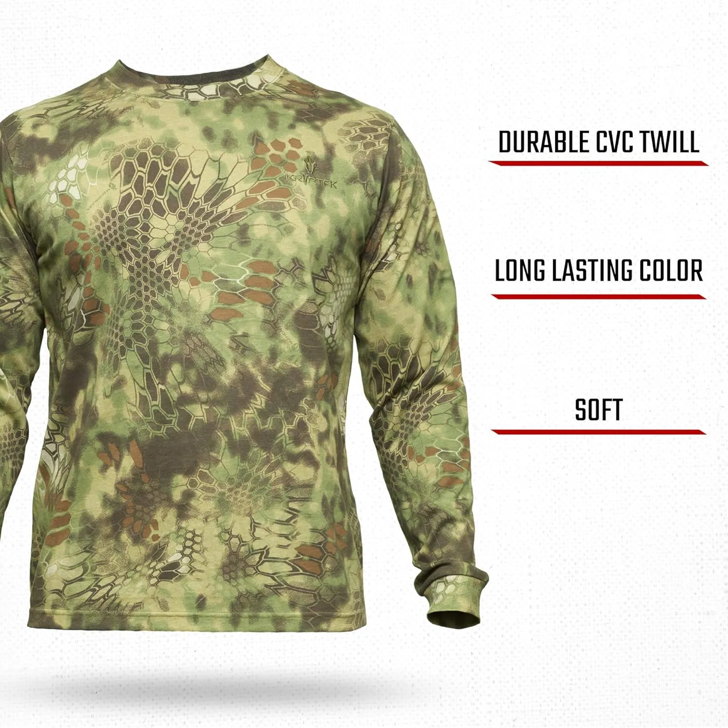 Kryptek Men's Stalker Long Sleeve, 100% Cotton, Stealthy Camo Tee