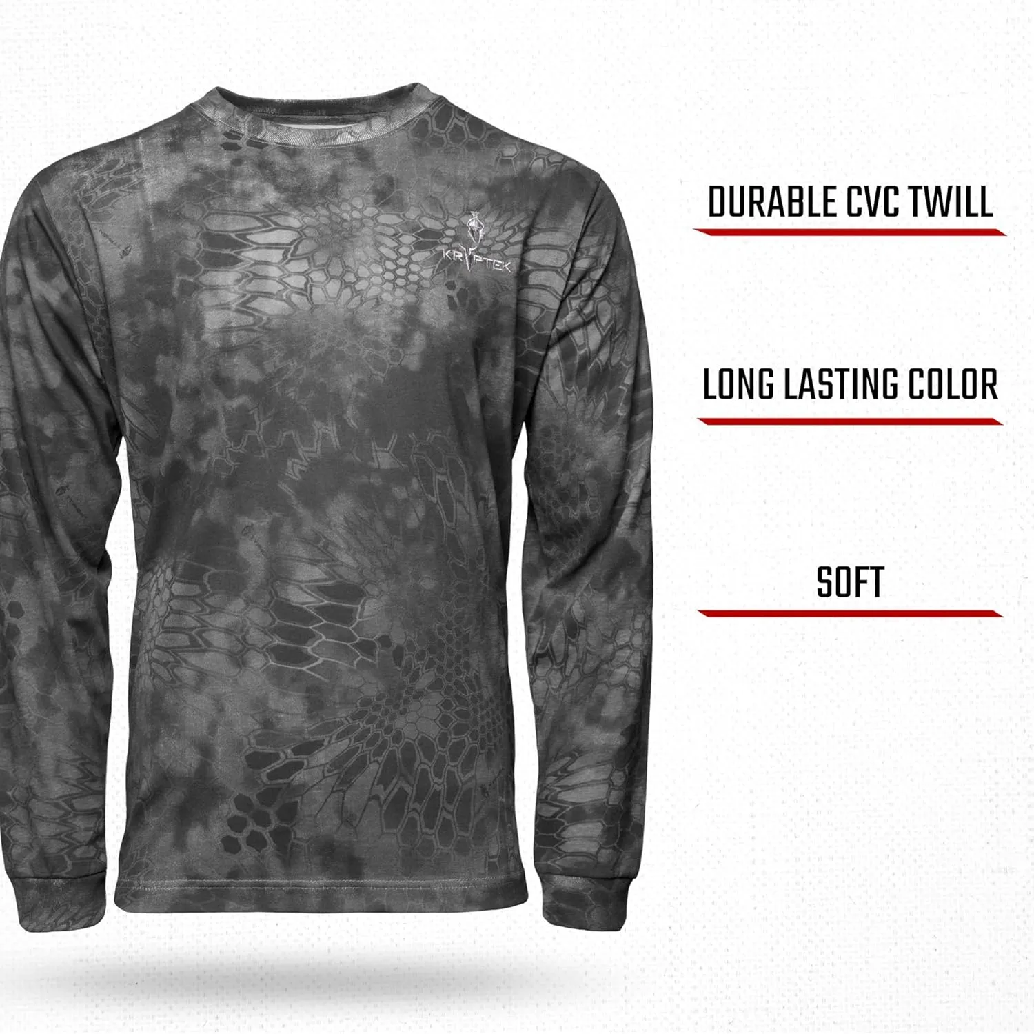 Kryptek Men's Stalker Long Sleeve, 100% Cotton, Stealthy Camo Tee