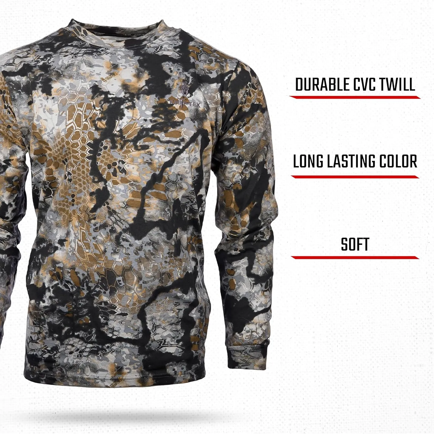 Kryptek Men's Stalker Long Sleeve, 100% Cotton, Stealthy Camo Tee