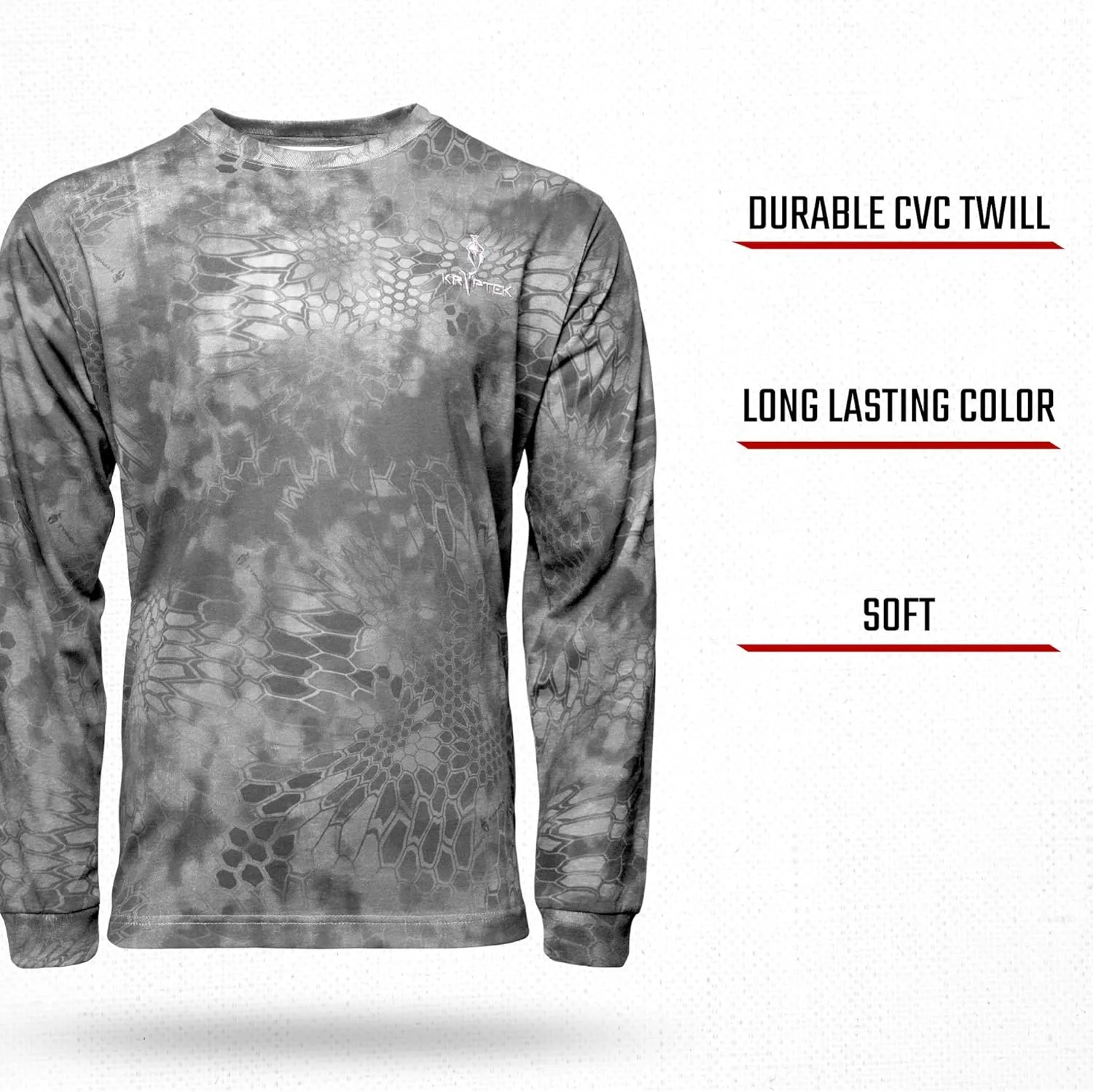 Kryptek Men's Stalker Long Sleeve, 100% Cotton, Stealthy Camo Tee