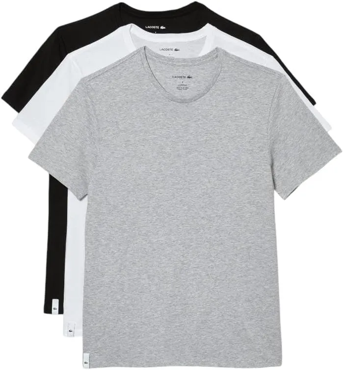 Lacoste Men's 100% Cotton Regular Fit Crew Neck Undershirt, 3-Pack