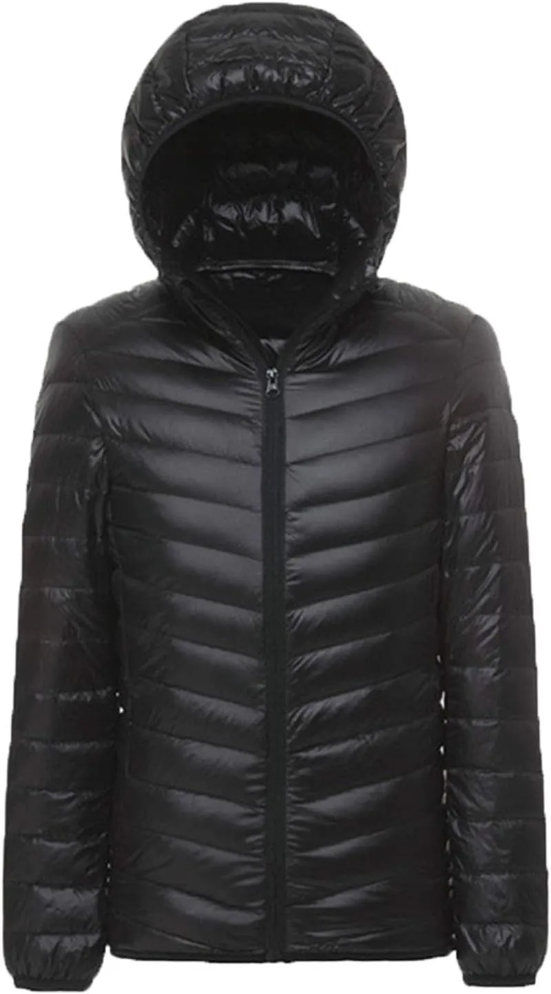 LANBAOSI Men Lightweight Puffer Jacket Winter Packable Hooded Down Coat with Zipper Pockets