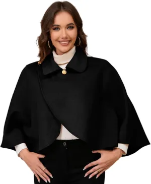 Lapel Collar Shawl Capes Faux Wool Short Cloak Coverup Crosses Wrap Front Sweater Ponchos Elegant Solid Color for Women Poncho Cape