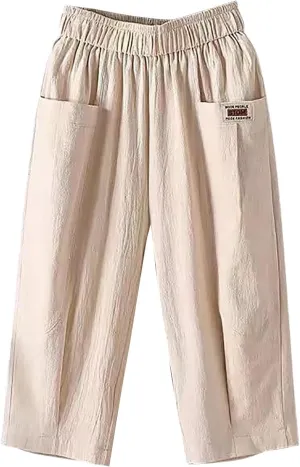 LCMTWX Beach Pants for Women Pant Casual Baggy Elastic Waist Trouser Wide Leg Pant with Pocket Women Linen Palazzo Pants