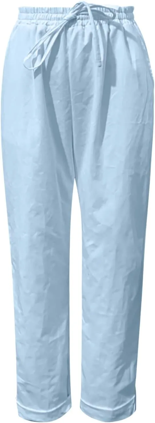 LCMTWX Beach Pants for Women Pant Casual Baggy Elastic Waist Trouser Wide Leg Pant with Pocket Women Linen Palazzo Pants