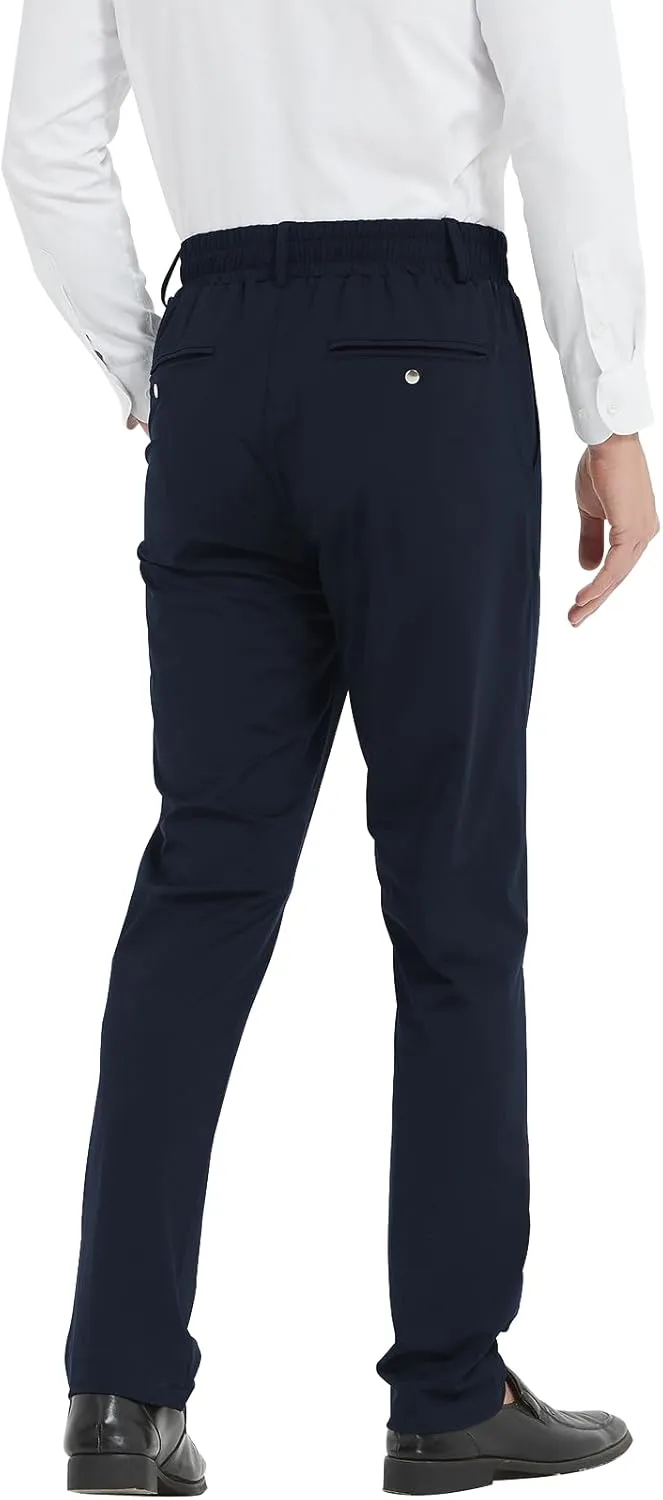 LETAOTAO Lightweight Mens Elastic Waist Pants for Seniors - Stretch Fit, Wrinkle-Free Easy Pull-On with Magnetic Button Fly