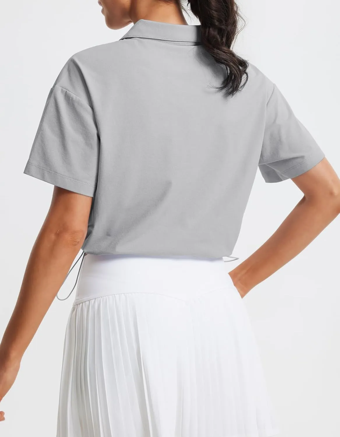 Libin Women's Short Sleeve V-Neck Polo Shirts Collared Lightweight Loose Fit T Shirt Cropped Tennis Golf Tops