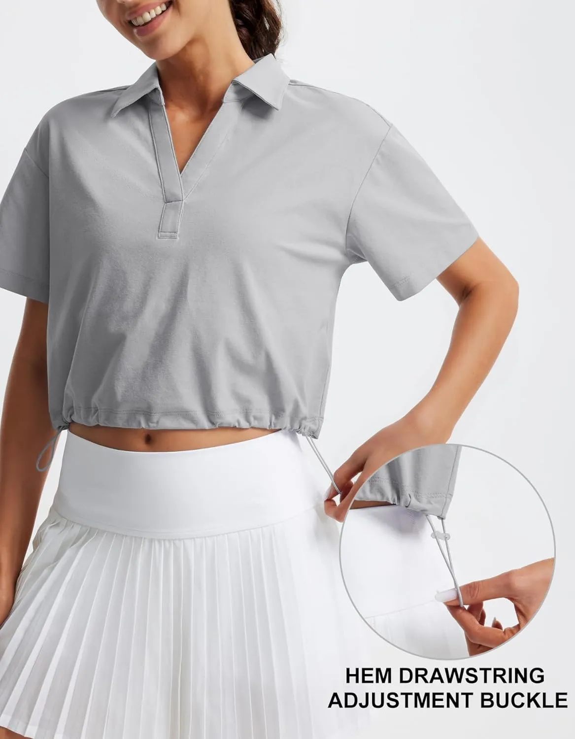 Libin Women's Short Sleeve V-Neck Polo Shirts Collared Lightweight Loose Fit T Shirt Cropped Tennis Golf Tops