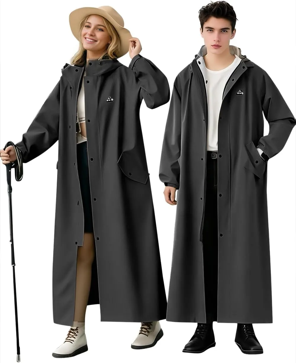 Lightweight Long Rain Coat for Women, Waterproof Raincoat with Hood, Packable Rain Jacket Windbreaker, Storage Bag