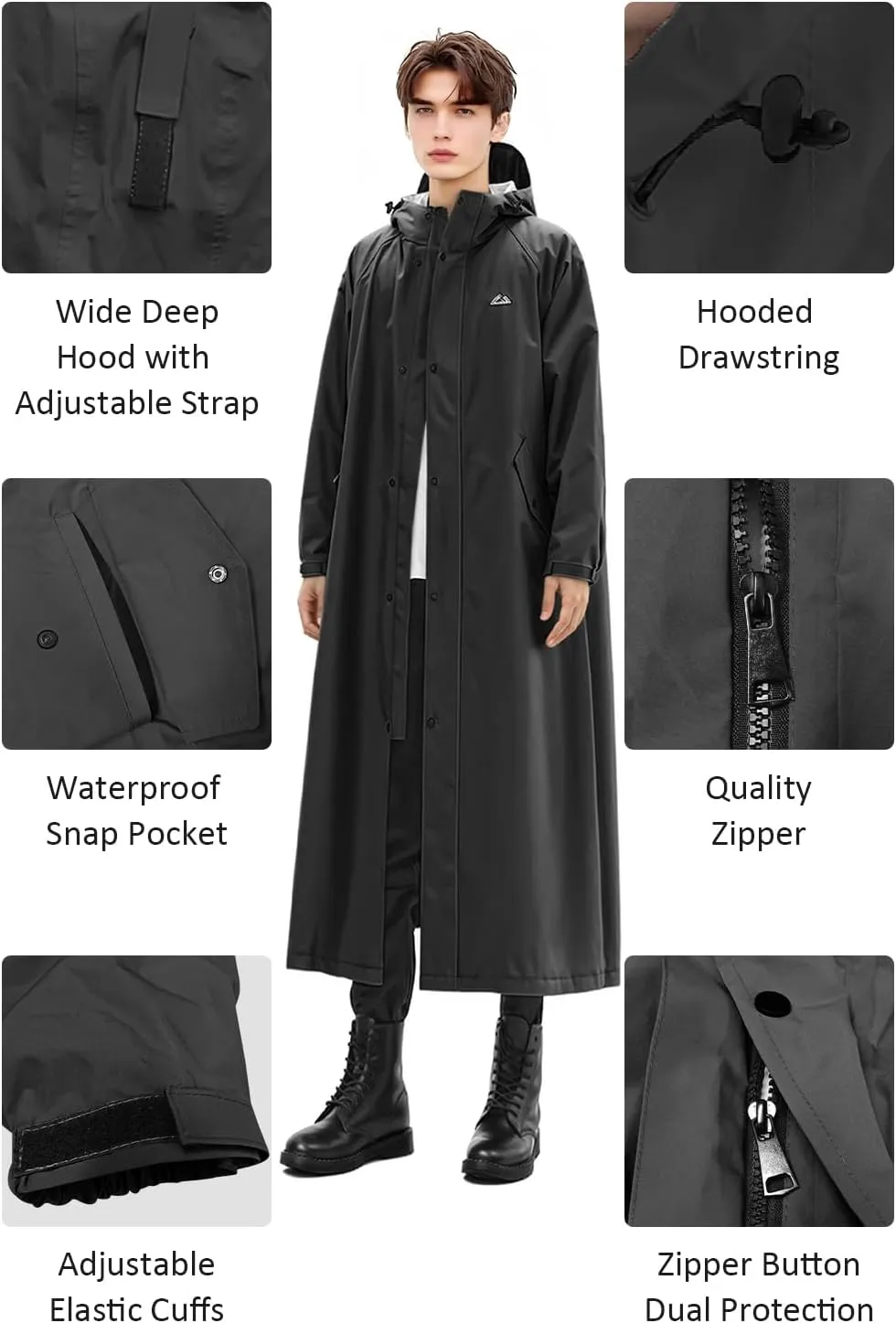 Lightweight Long Rain Coat for Women, Waterproof Raincoat with Hood, Packable Rain Jacket Windbreaker, Storage Bag