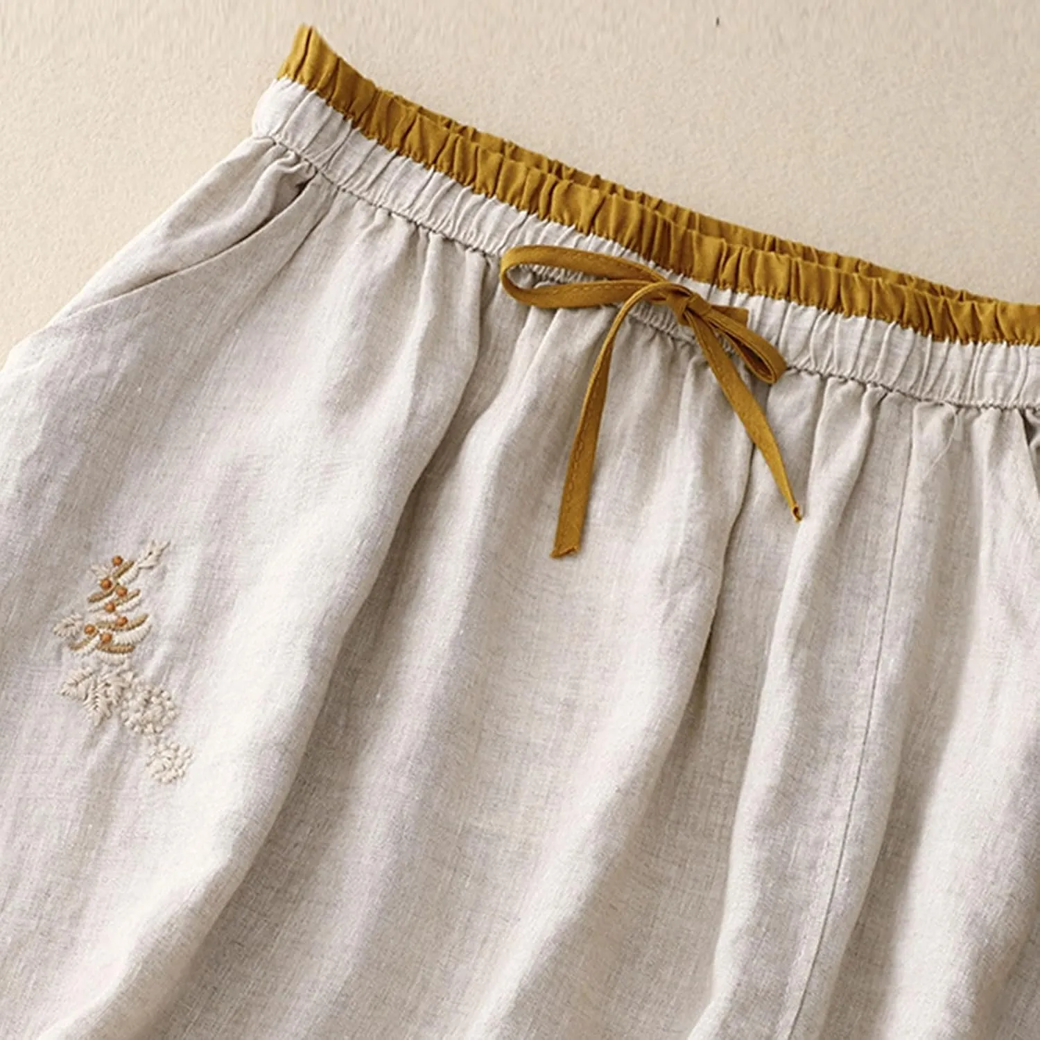 Linen Maxi Skirt, Women's Summer Bohemian Long Skirt, Cotton Elastic Waist Band Maxi Skirt Beach Party Holiday Skirt