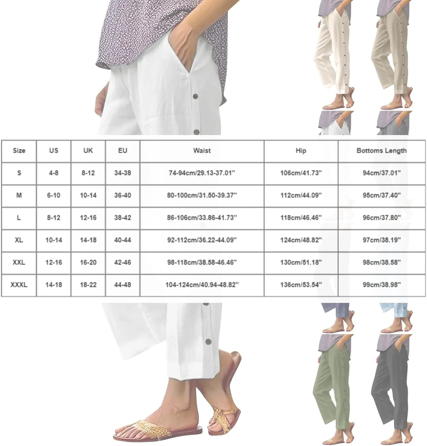 Linen Pants for Women 2025 High Waisted Wide Leg Trousers Trendy Striped Side Button Elastic Waist Summer Gauze Pants