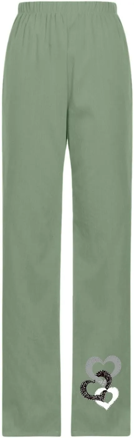 Linen Pants for Women, Summer Boho Elastic Waist Palazzo Trousers, Casual Loose Fit Travel Vacation Beach Pants