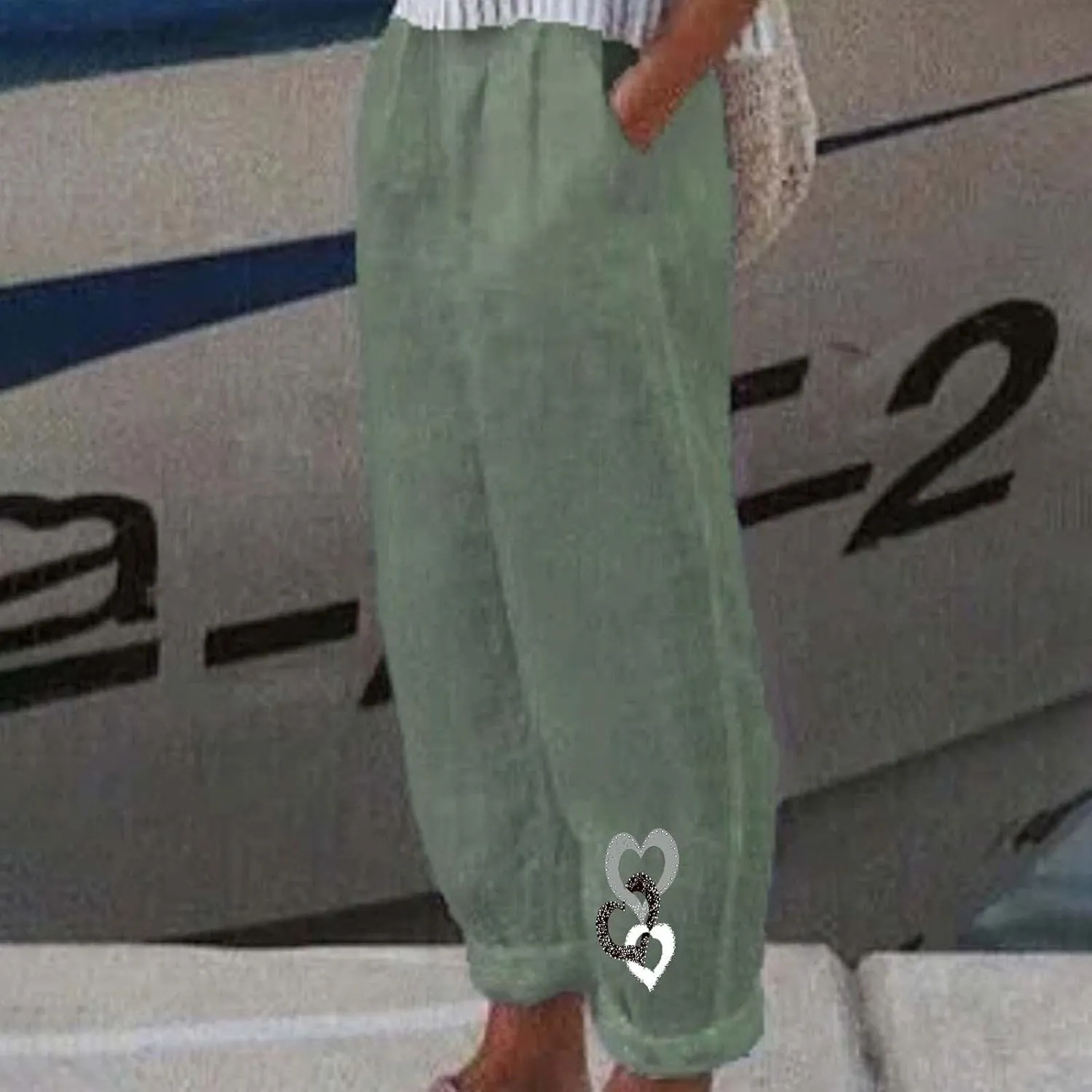 Linen Pants for Women, Summer Boho Elastic Waist Palazzo Trousers, Casual Loose Fit Travel Vacation Beach Pants