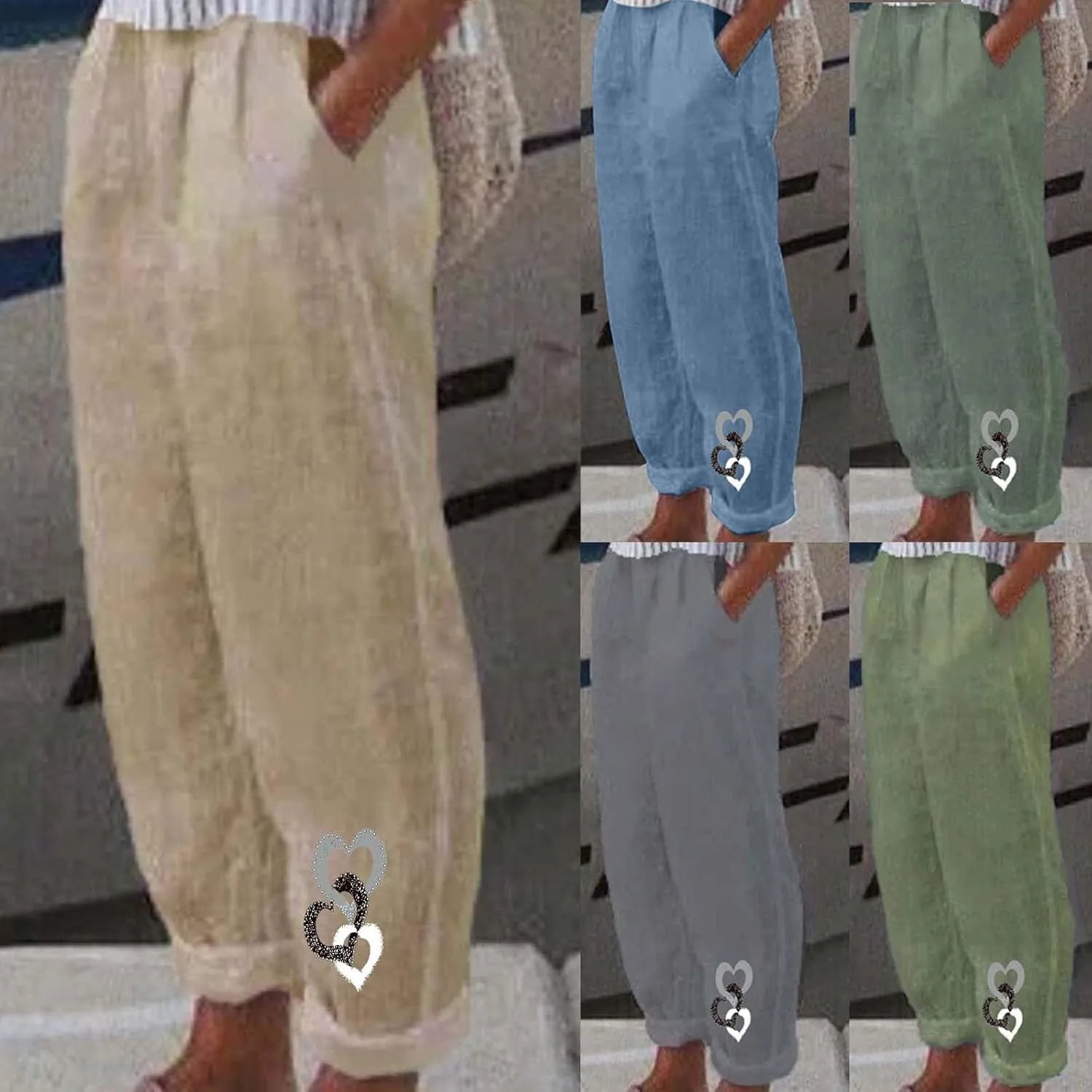 Linen Pants for Women, Summer Boho Elastic Waist Palazzo Trousers, Casual Loose Fit Travel Vacation Beach Pants