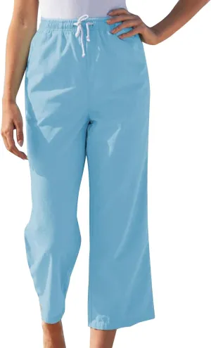 Linen Pants for Women Summer Casual Straight Leg Drawstring Trousers Elastic Waist Cropped Beach Pants with Pocket