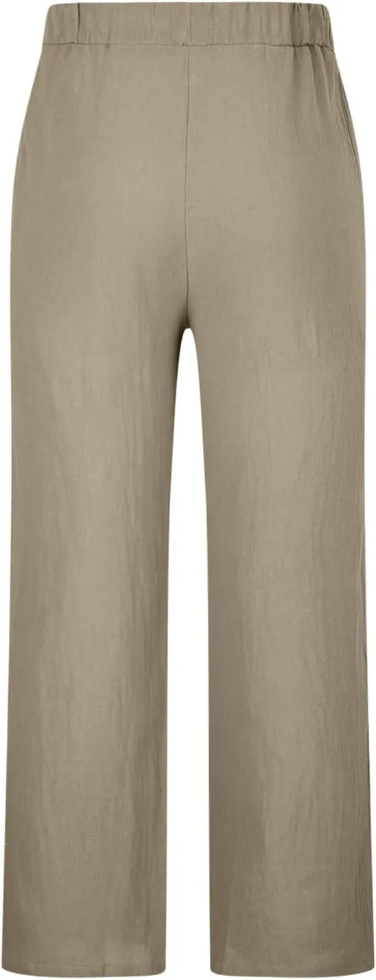 Linen Pants Men Casual Lightweight Loose Summer Beach Pant Elastic Waist Drawstring Wide Leg Yoga Trouser with Pocket