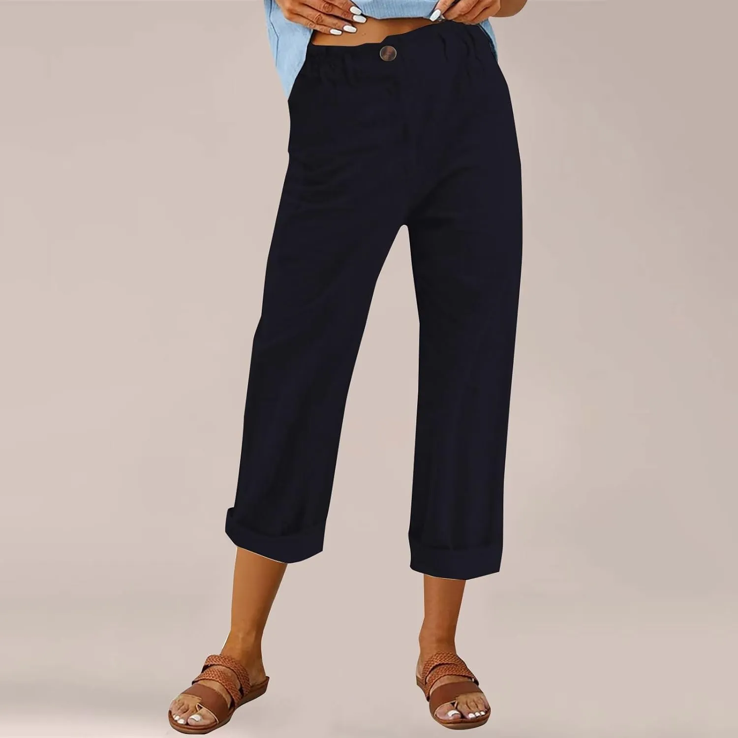 Linen Pants Women 2025 Capri Casual Elastic Waist Cropped Trouser Fashion Summer Resort Wear Beach Vacation Capris