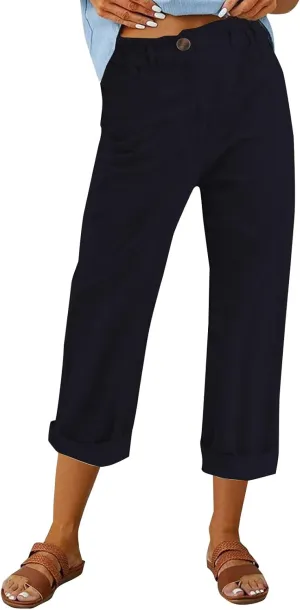 Linen Pants Women 2025 Capri Casual Elastic Waist Cropped Trouser Fashion Summer Resort Wear Beach Vacation Capris