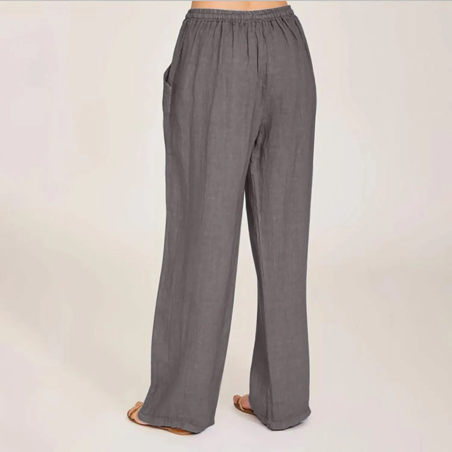 Linen Pants Women Drawstring Elastic Waist Wide Leg Trousers Summer Casual Boho Beach Palazzo Pants with Pcokets 2025