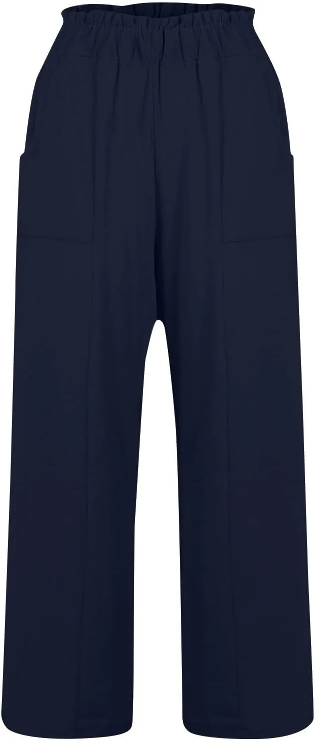 Linen Pants Women Wide Leg High Waisted Lounge Capri Pants Dress Pants Summer Business Casual Work Pants Trousers