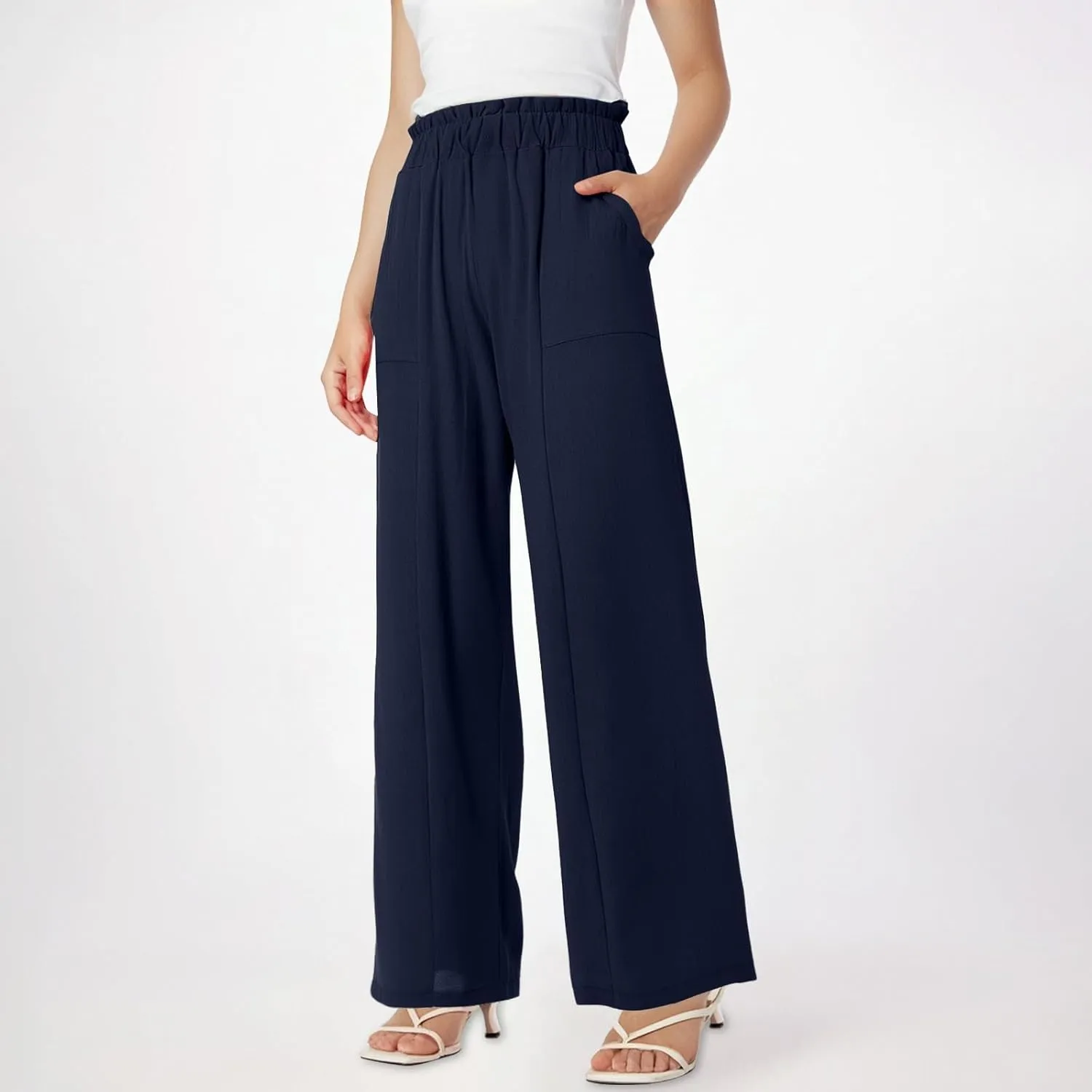 Linen Pants Women Wide Leg High Waisted Lounge Capri Pants Dress Pants Summer Business Casual Work Pants Trousers