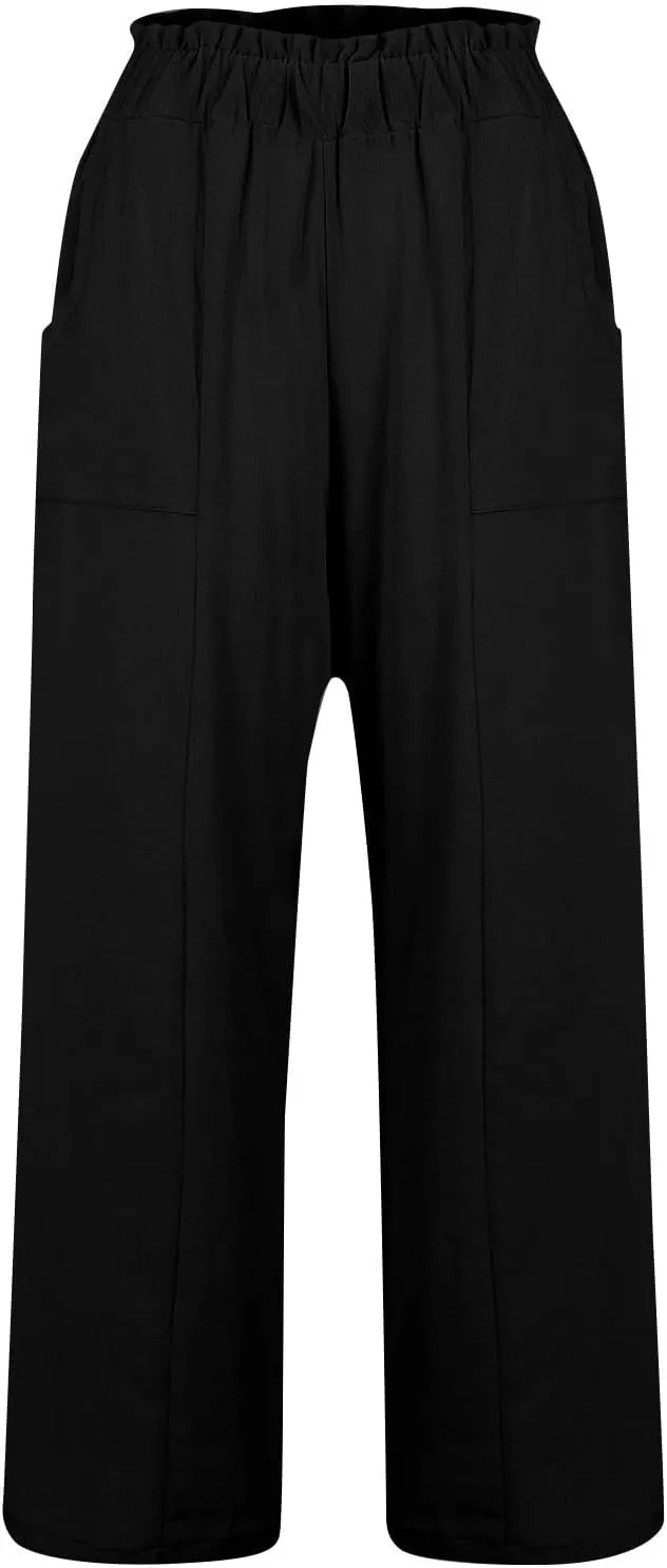 Linen Pants Women Wide Leg High Waisted Lounge Capri Pants Dress Pants Summer Business Casual Work Pants Trousers