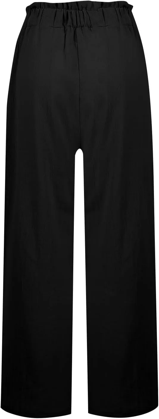 Linen Pants Women Wide Leg High Waisted Lounge Capri Pants Dress Pants Summer Business Casual Work Pants Trousers