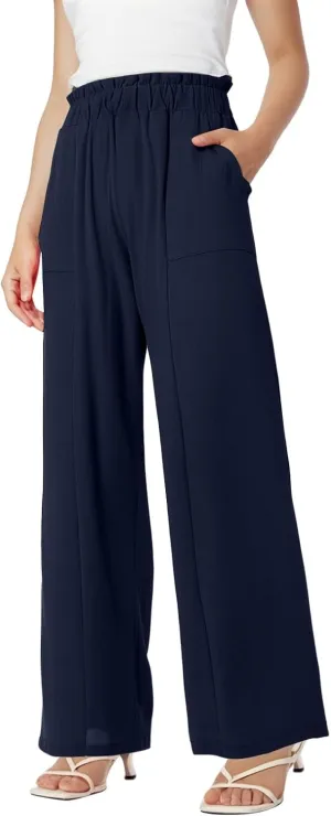Linen Pants Women Wide Leg High Waisted Lounge Capri Pants Dress Pants Summer Business Casual Work Pants Trousers