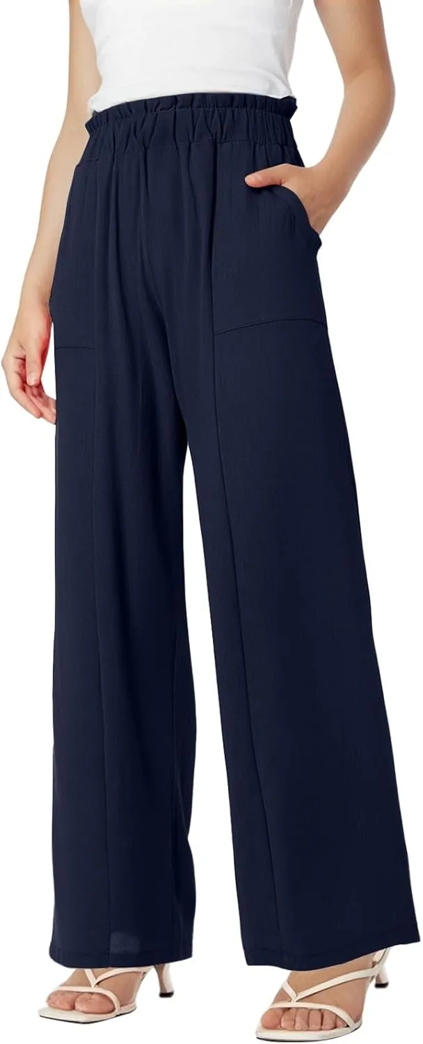 Linen Pants Women Wide Leg High Waisted Lounge Capri Pants Dress Pants Summer Business Casual Work Pants Trousers