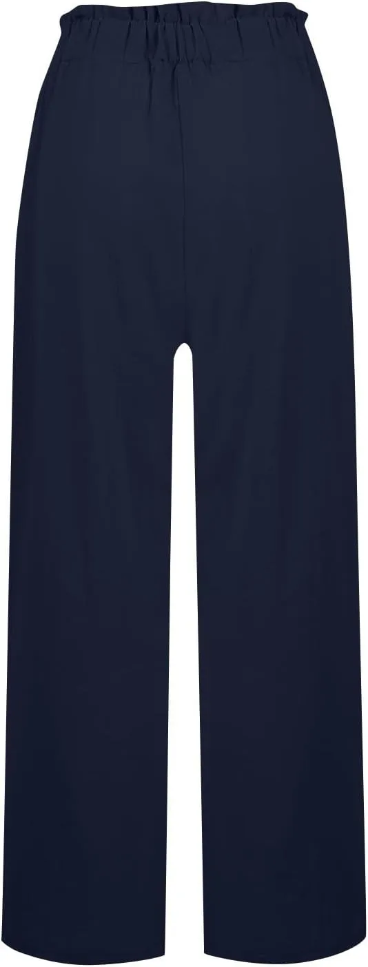 Linen Pants Women Wide Leg High Waisted Lounge Capri Pants Dress Pants Summer Business Casual Work Pants Trousers