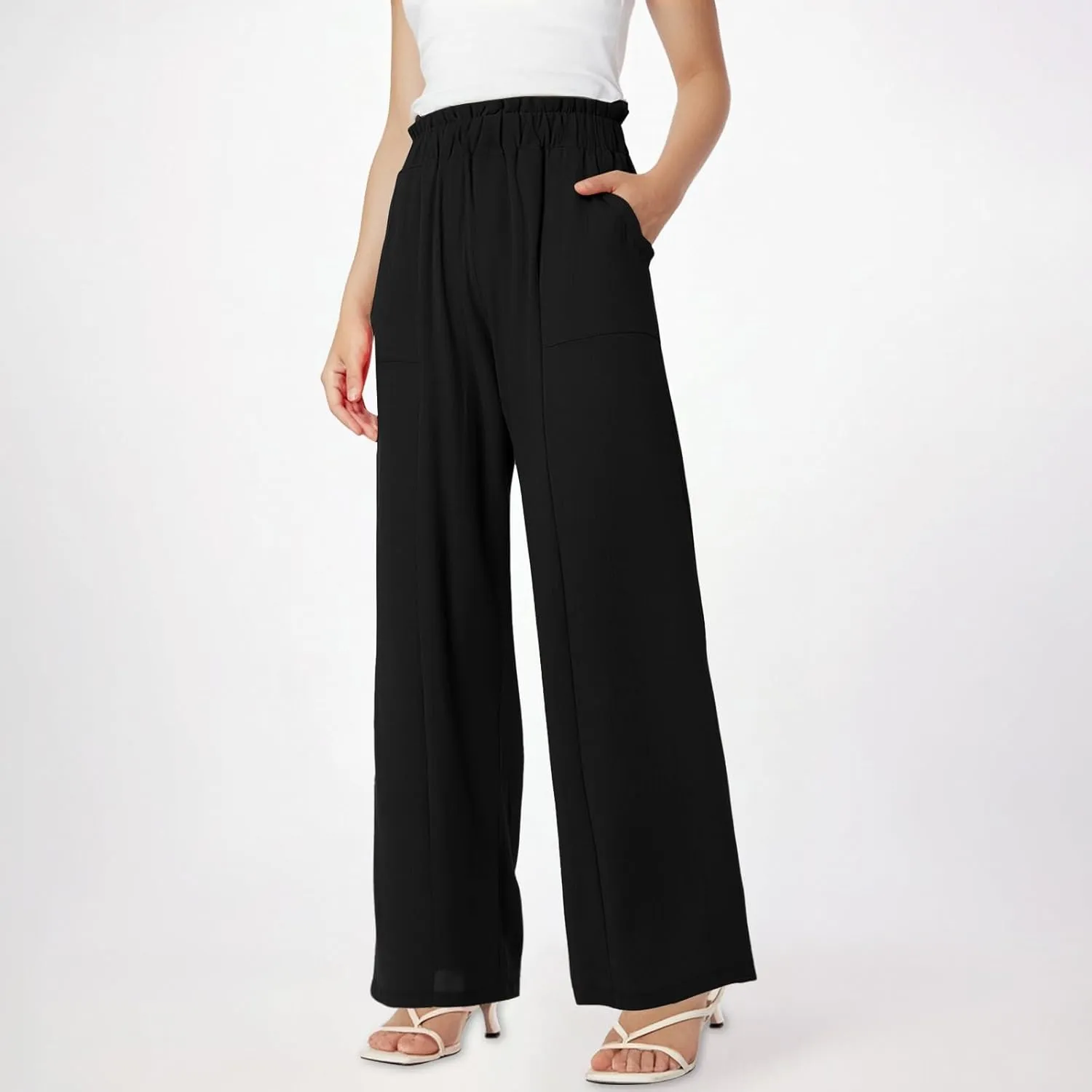 Linen Pants Women Wide Leg High Waisted Lounge Capri Pants Dress Pants Summer Business Casual Work Pants Trousers