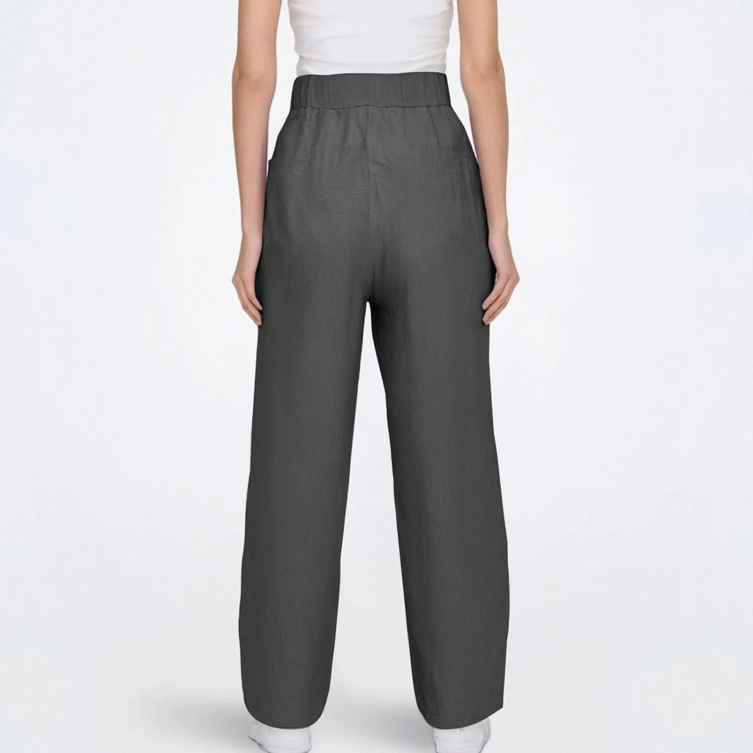 Linen Pants Women with Pockets Straight Leg Slim Fit Slacks High Elastic Waist Drawstring Palazzo Pants