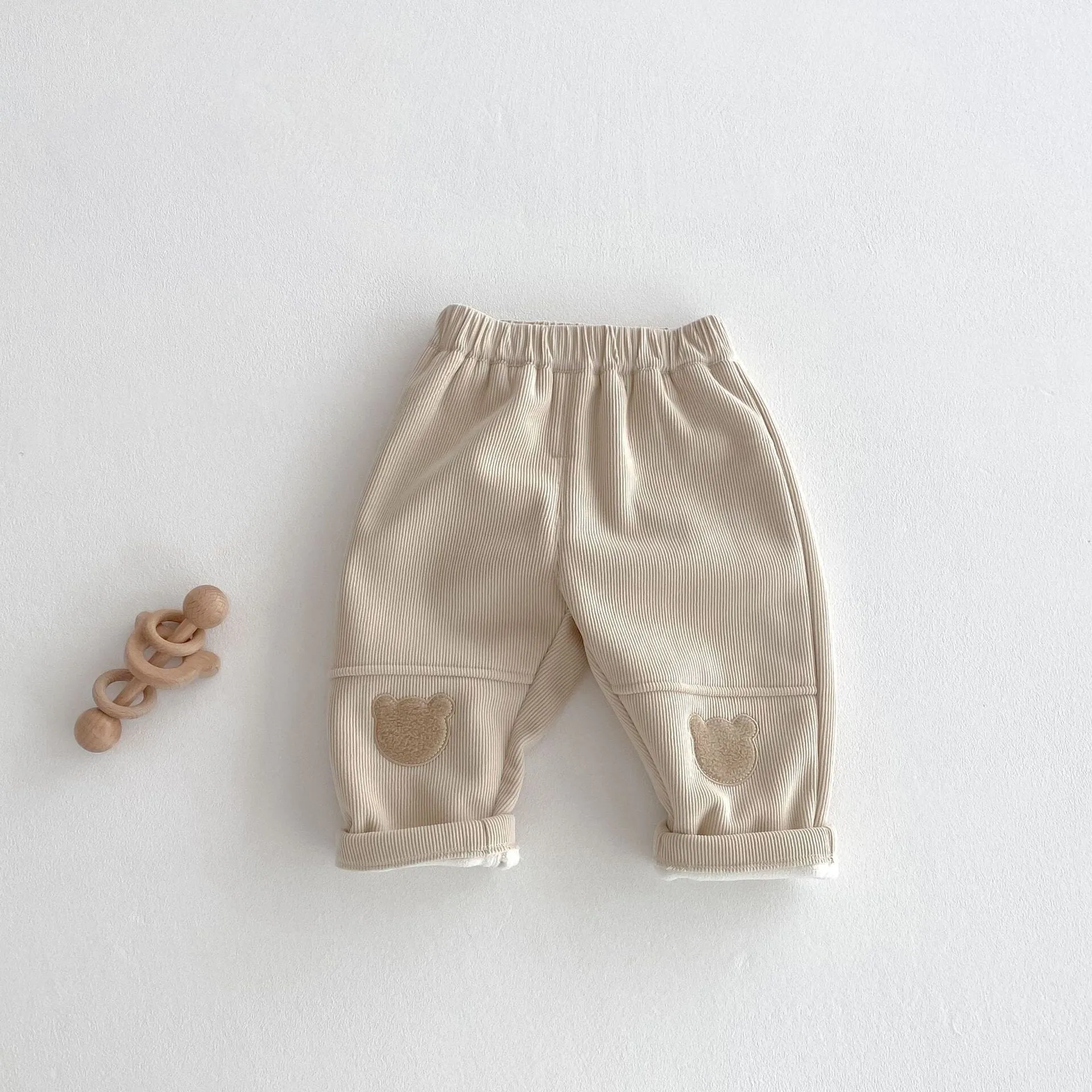 Little Bear Patch Fleece-Lined Corduroy Pants