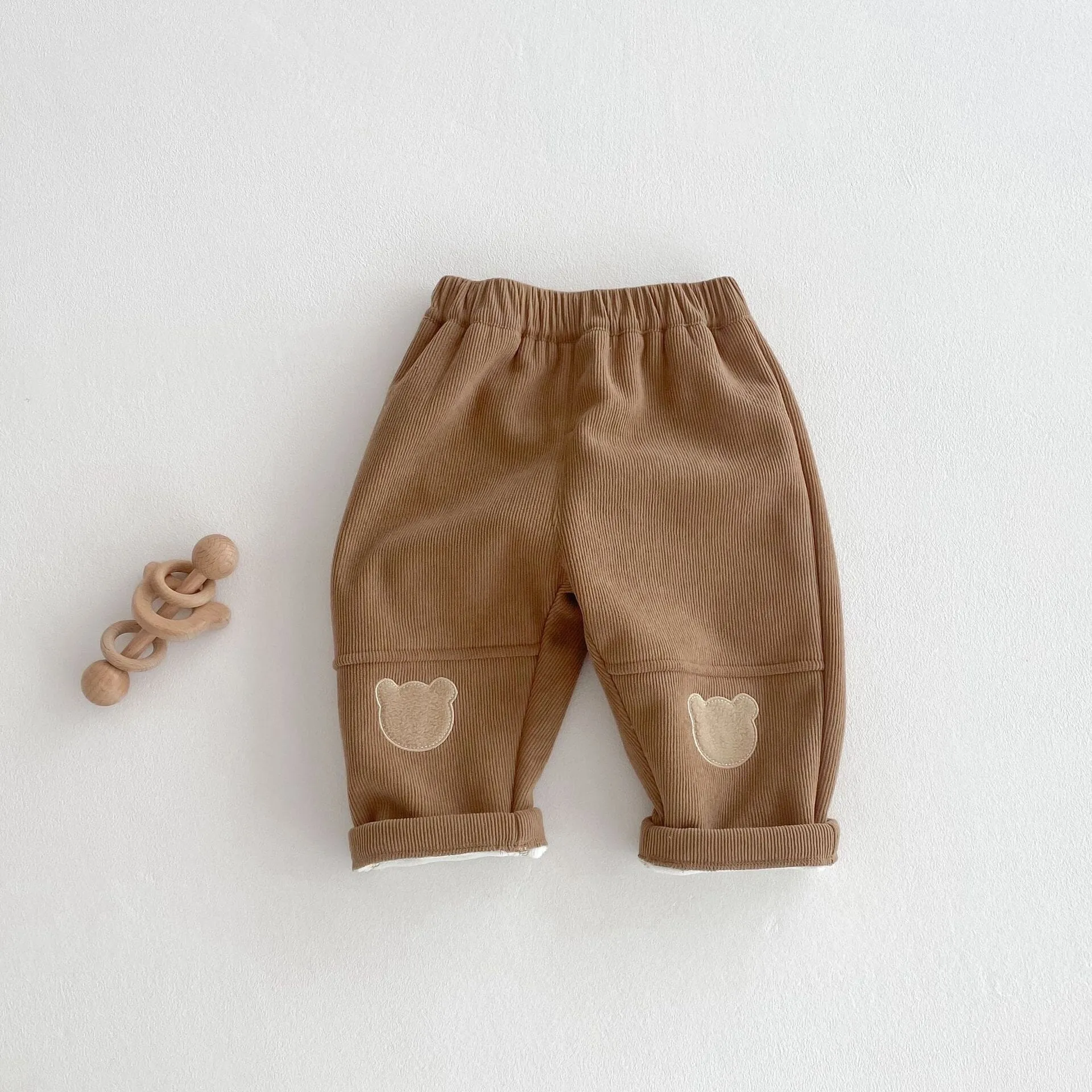 Little Bear Patch Fleece-Lined Corduroy Pants