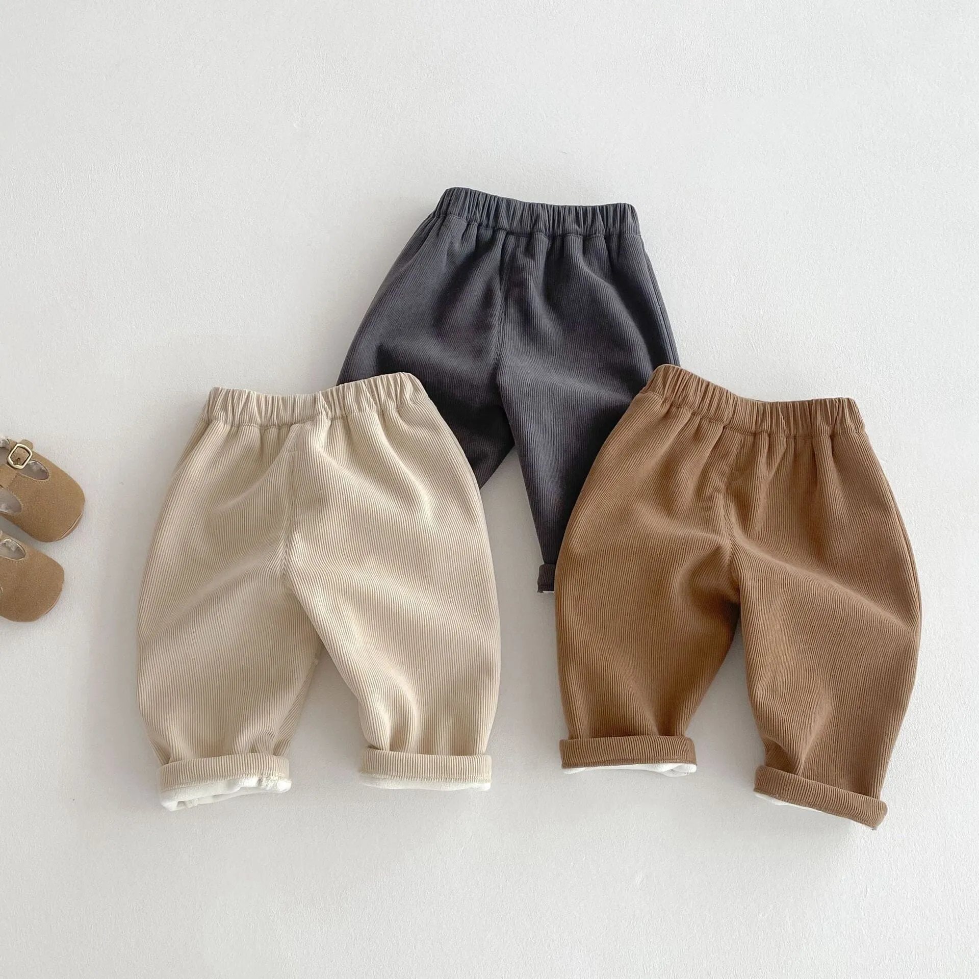Little Bear Patch Fleece-Lined Corduroy Pants