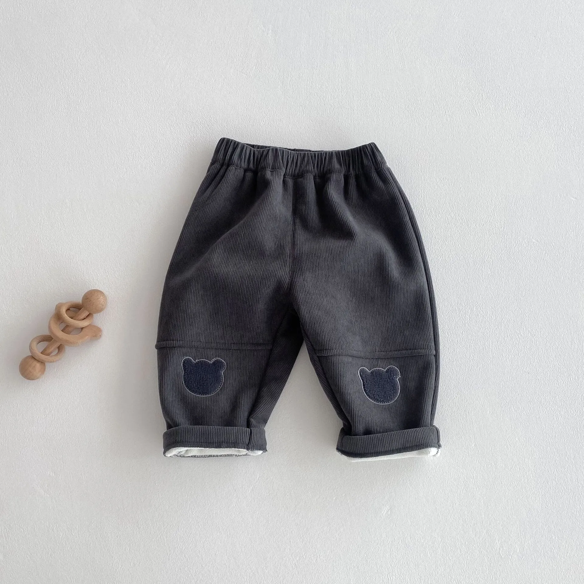 Little Bear Patch Fleece-Lined Corduroy Pants