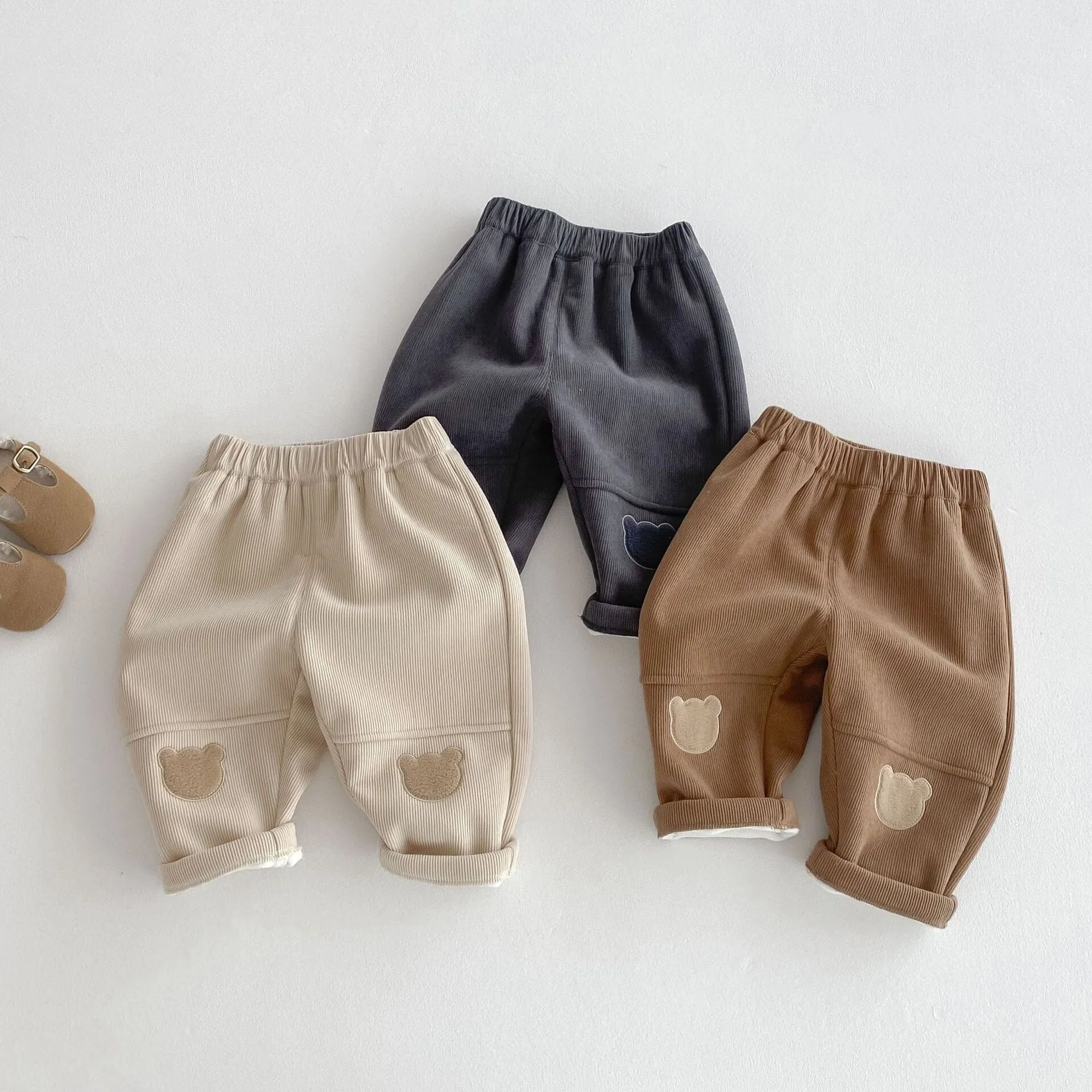 Little Bear Patch Fleece-Lined Corduroy Pants
