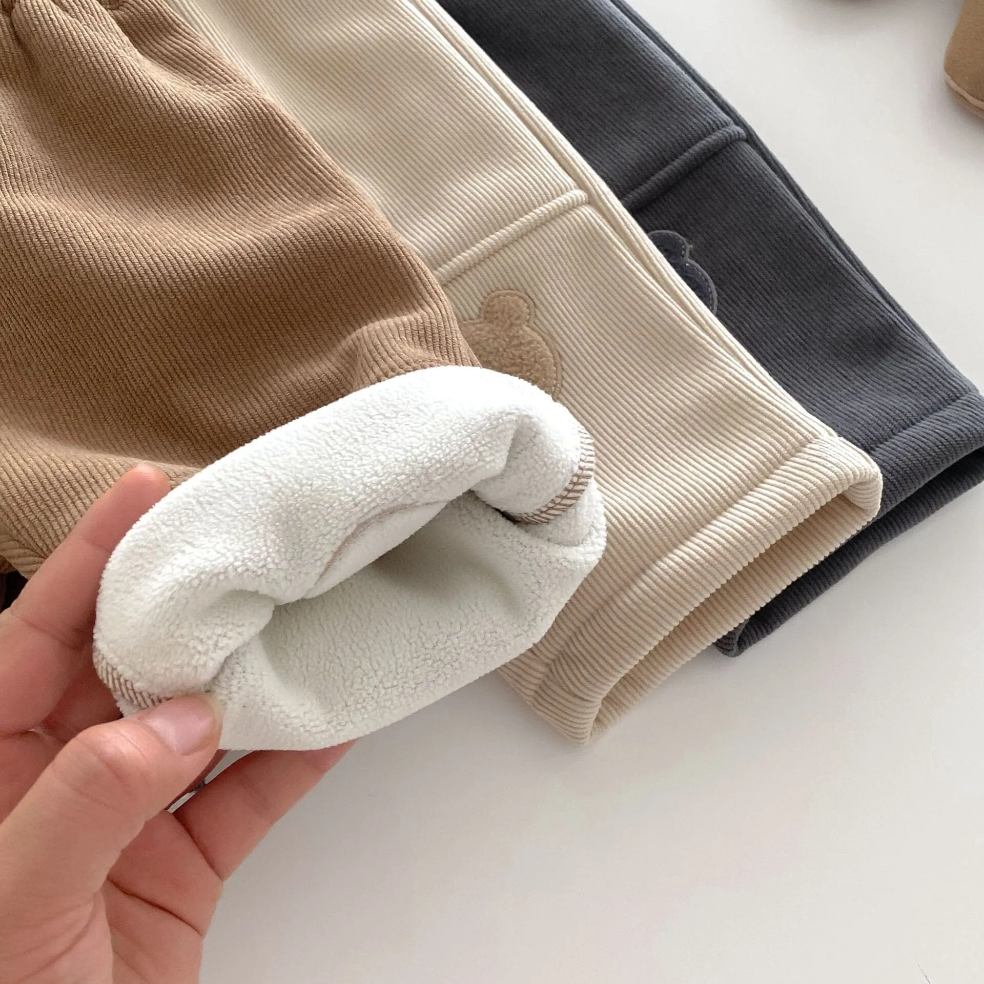 Little Bear Patch Fleece-Lined Corduroy Pants