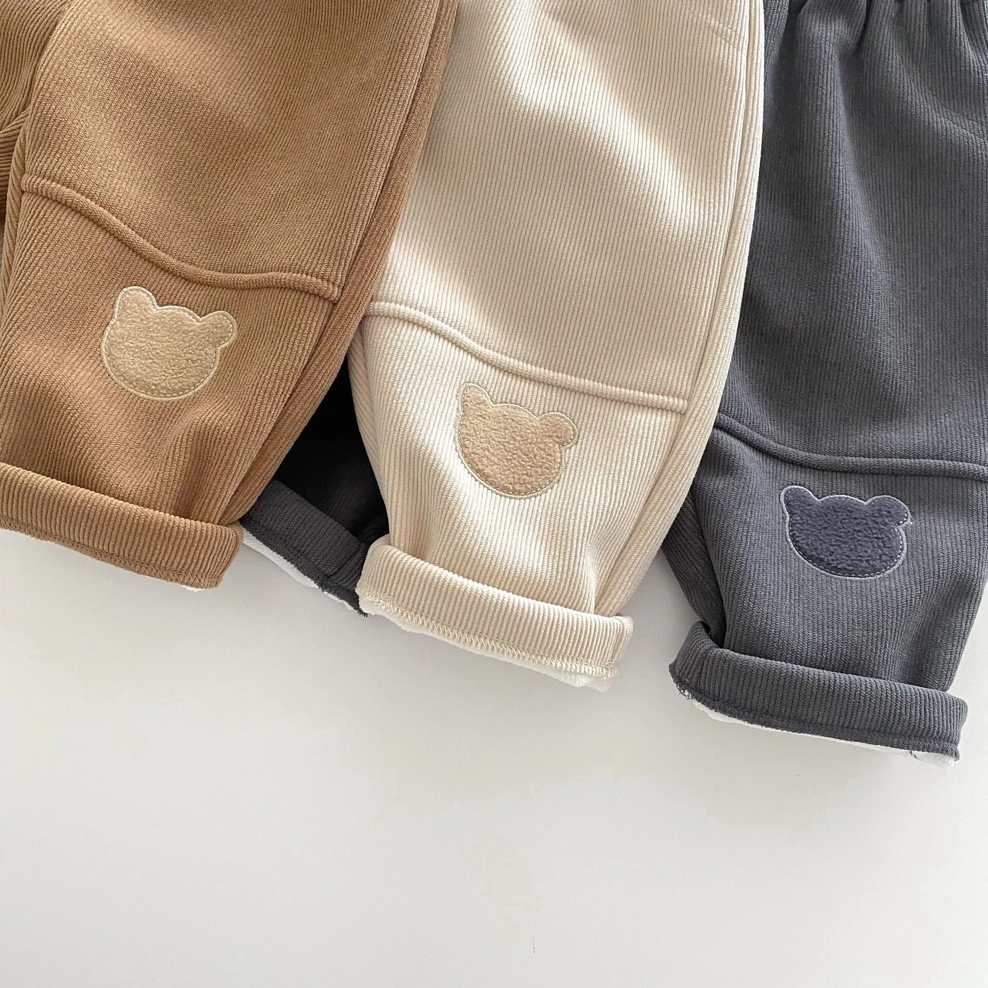 Little Bear Patch Fleece-Lined Corduroy Pants