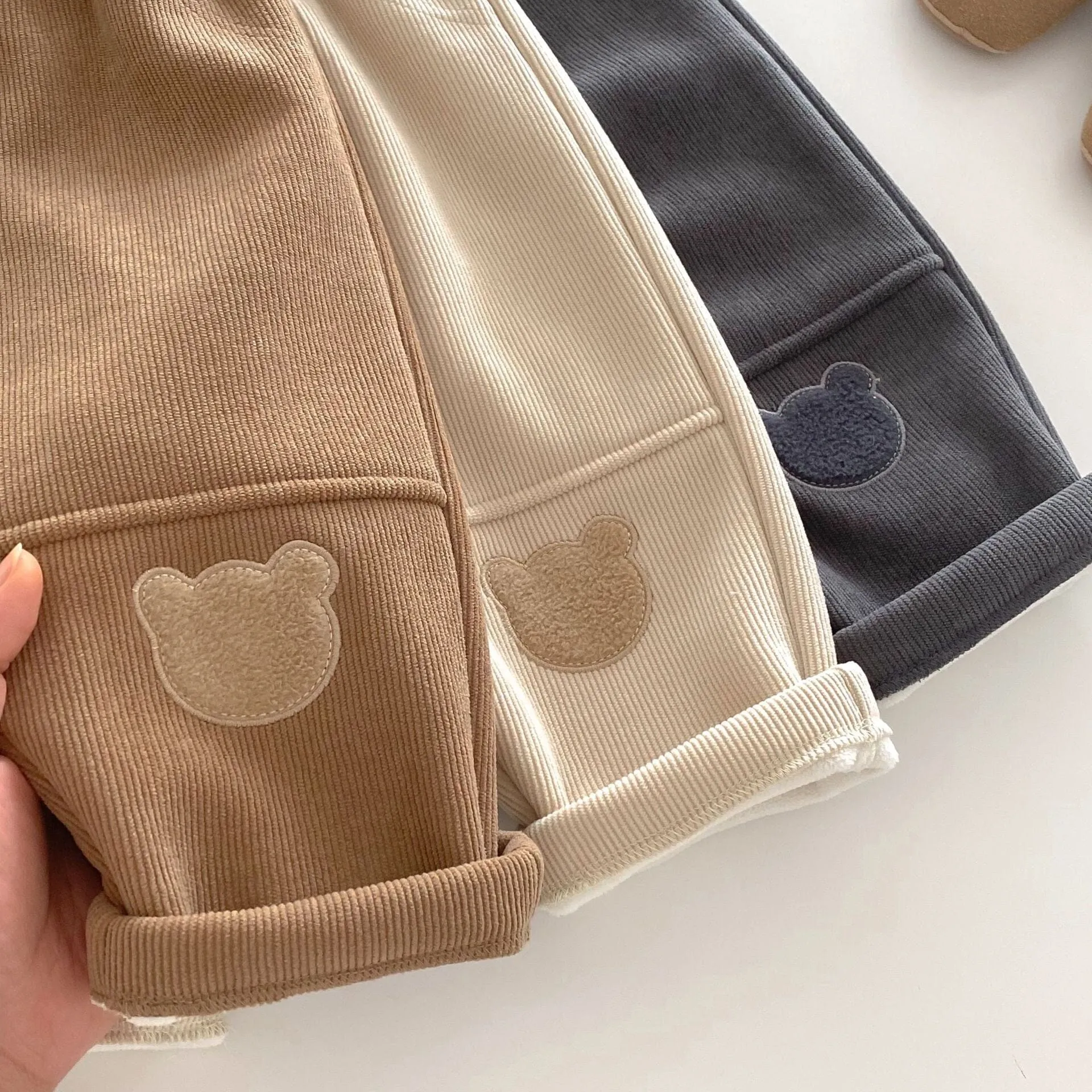Little Bear Patch Fleece-Lined Corduroy Pants