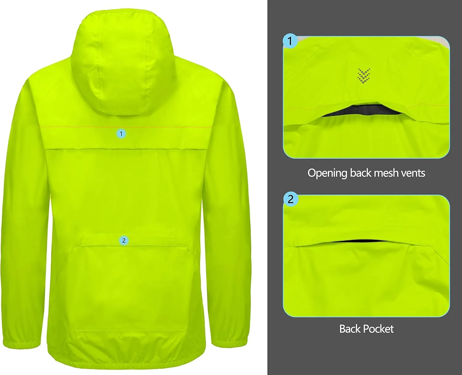 Little Donkey Andy Men's Cycling Stretch Rain Jacket with Hood, Windproof and Waterproof, Ultralight Windbreaker,Packable