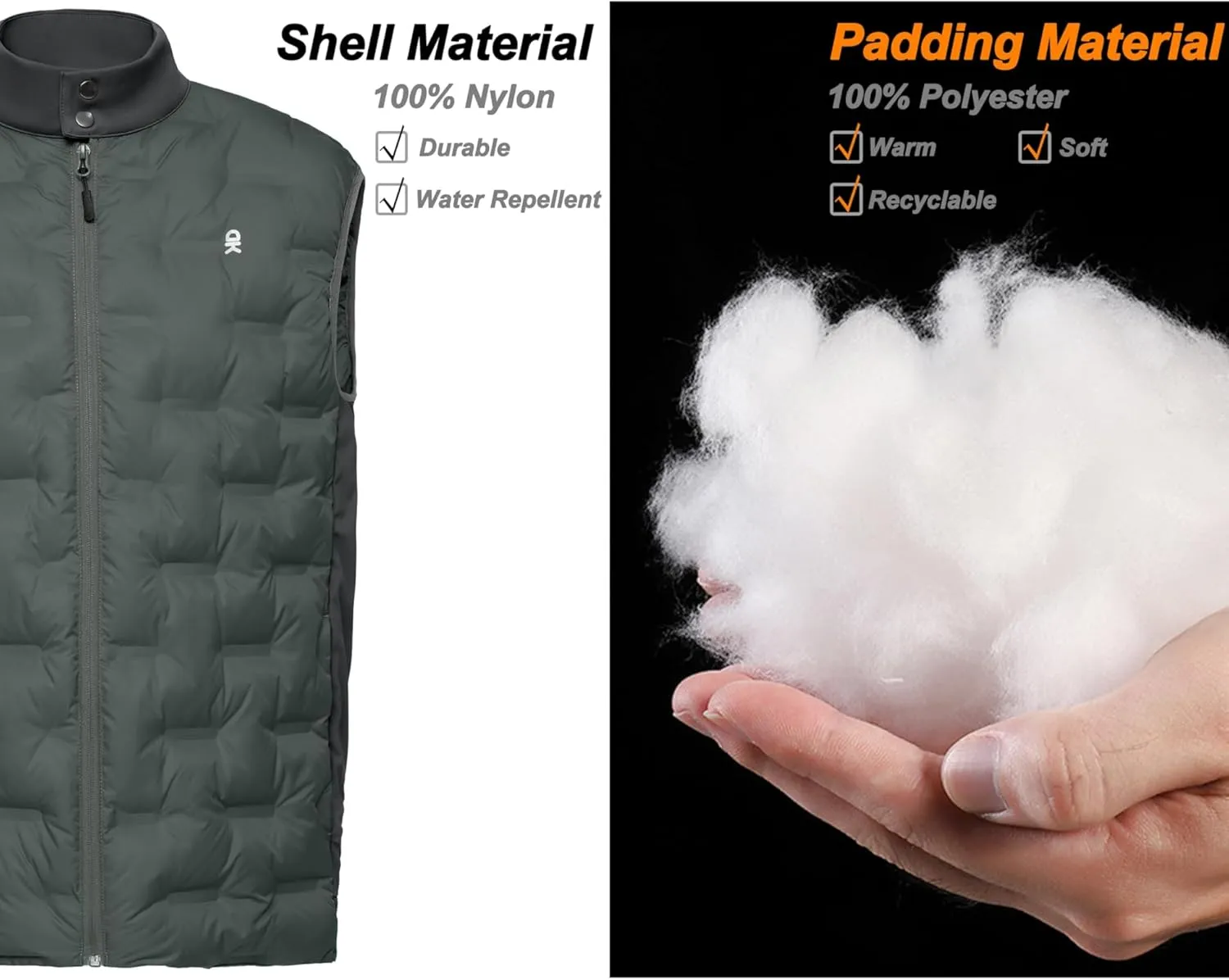 Little Donkey Andy Men's Lightweight Puffer Vest, Outdoor Windproof Sleeveless Jacket for Hiking Travel Golf