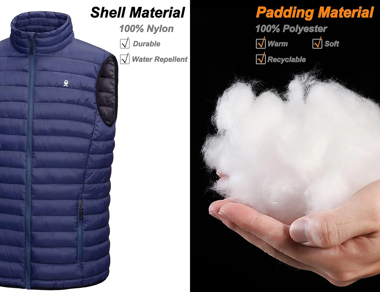 Little Donkey Andy Men's Lightweight Warm Puffer Vest Outdoor Sleeveless Jacket for Golf Hiking Casual Travel