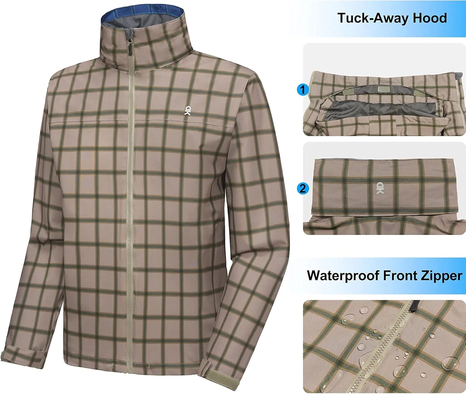 Little Donkey Andy Men's Waterproof Rain Jacket, Lightweight Rain Coat, Raincoat with Hood for Golf Hiking
