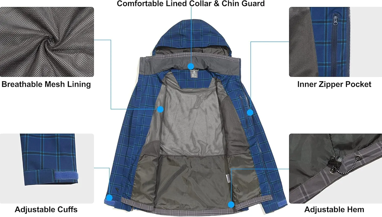Little Donkey Andy Men's Waterproof Rain Jacket, Lightweight Rain Coat, Raincoat with Hood for Golf Hiking