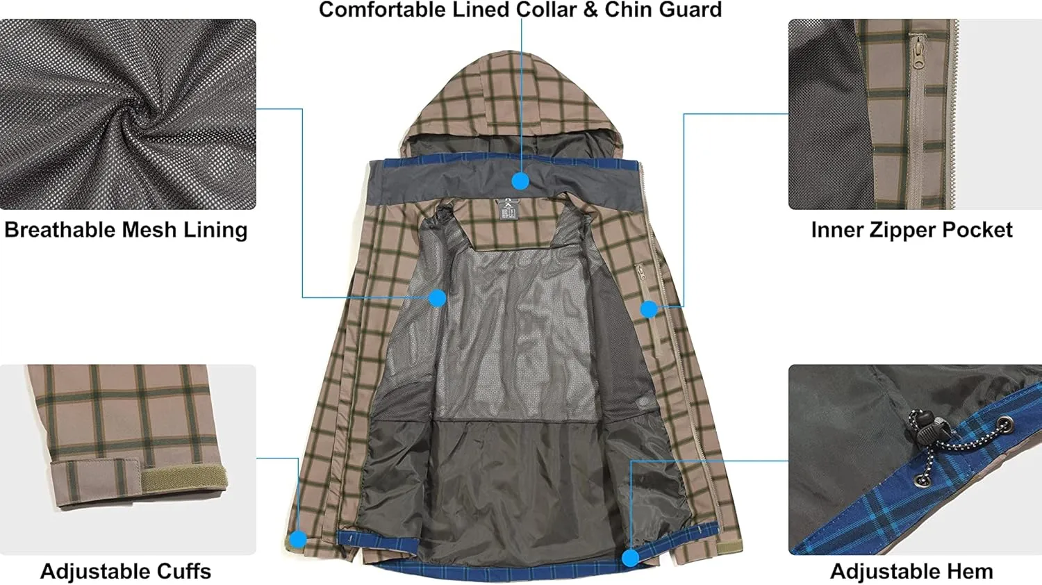 Little Donkey Andy Men's Waterproof Rain Jacket, Lightweight Rain Coat, Raincoat with Hood for Golf Hiking