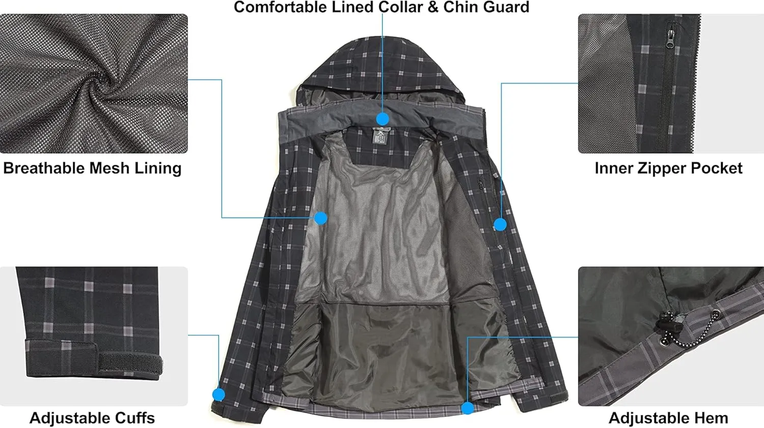 Little Donkey Andy Men's Waterproof Rain Jacket, Lightweight Rain Coat, Raincoat with Hood for Golf Hiking