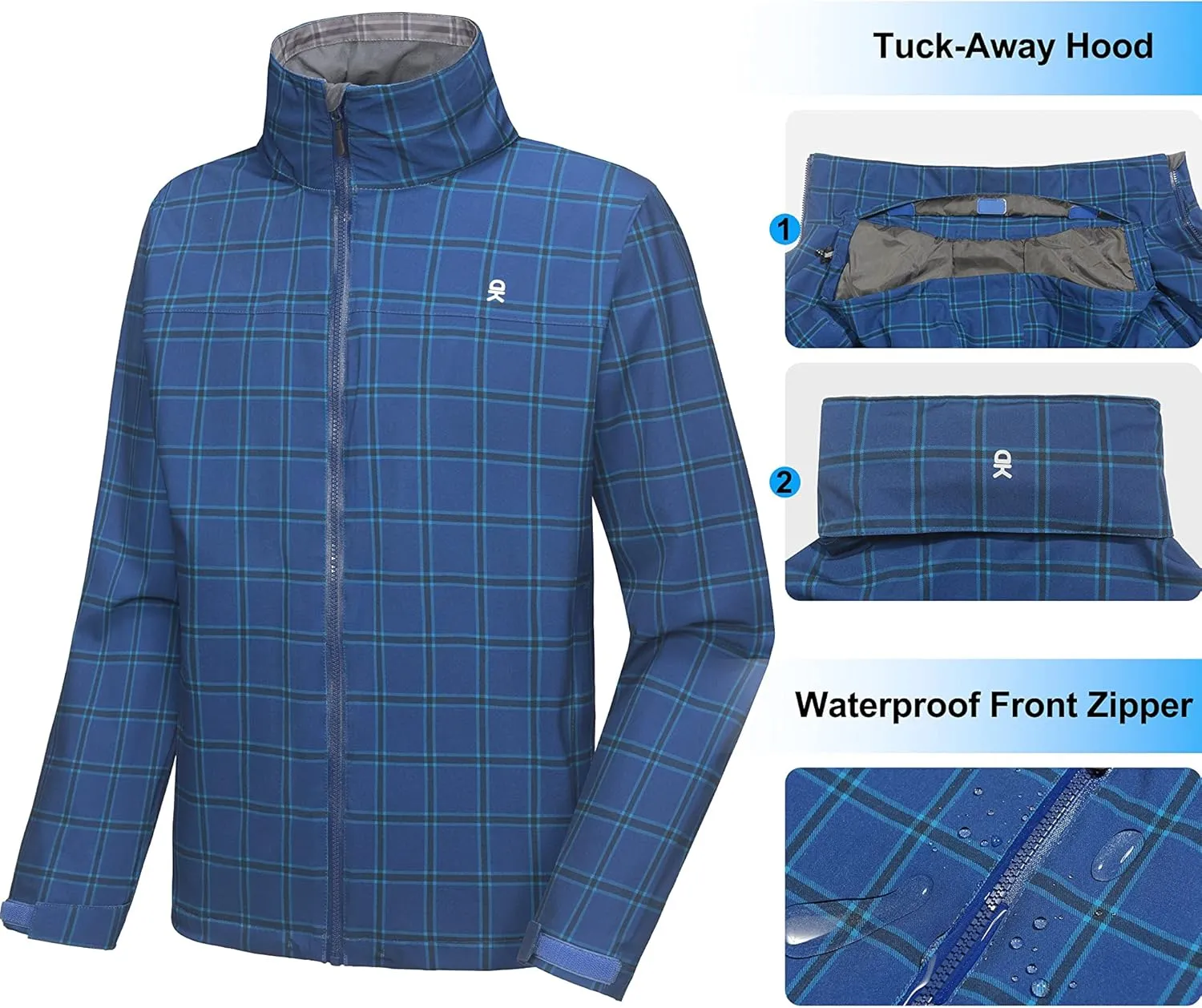 Little Donkey Andy Men's Waterproof Rain Jacket, Lightweight Rain Coat, Raincoat with Hood for Golf Hiking